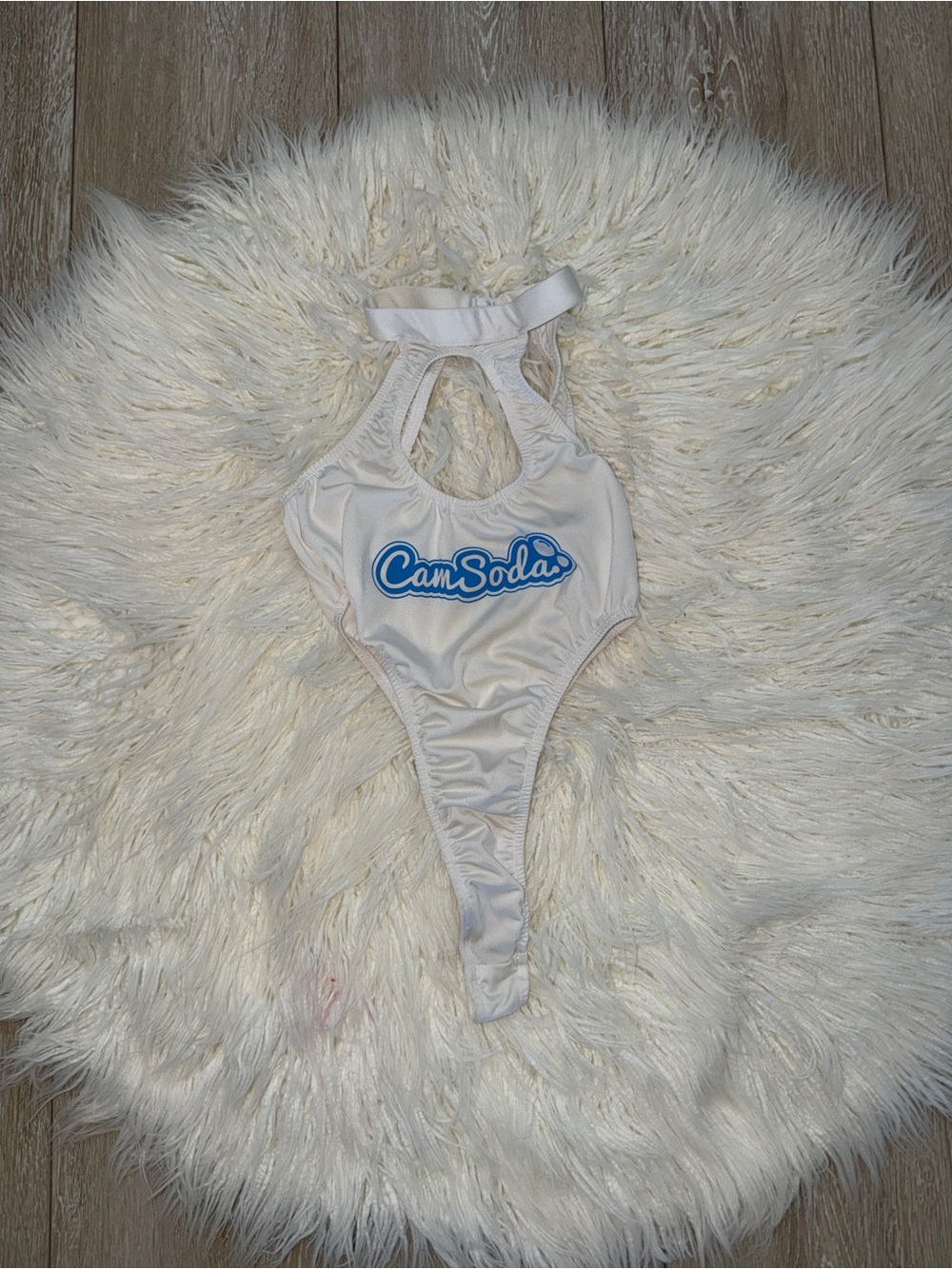One-Piece Swim Suit in White with Blue Camsoda Logo - Picture 3 of 3